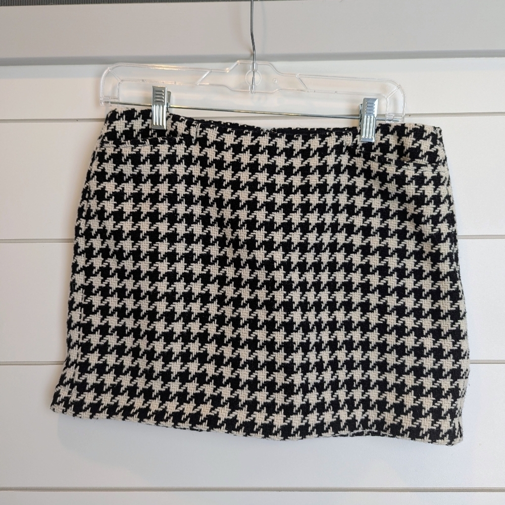 Mini Skirt Houndstooth Wool Blend Size 4 Zipper Pockets Preppy Gap